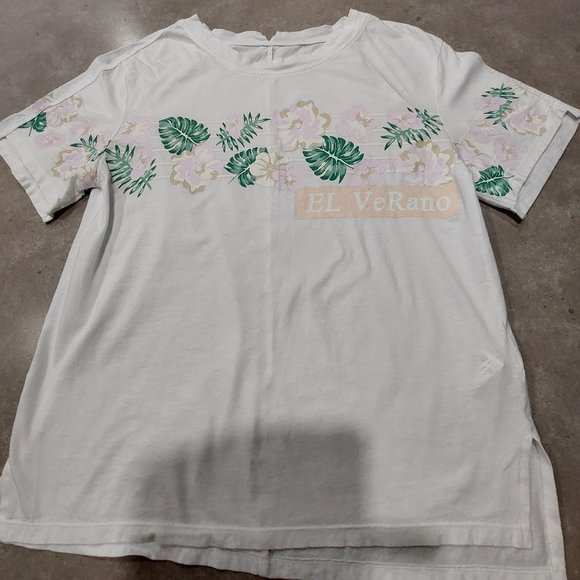 CC COLLECT Women's 100% Cotton White Short Sleeves w/Floral Print Tee - Medium - Picture 3 of 13